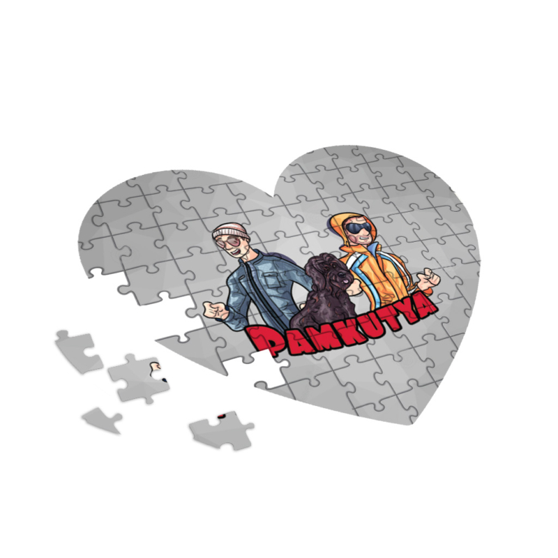 Pamkutya szív alakú puzzle - Rajzolt mintával