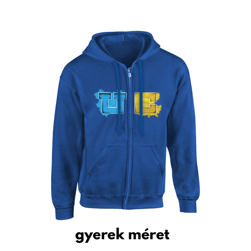 UborCraft - Kék logóval cipzáros kapucnis gyerek pulóver